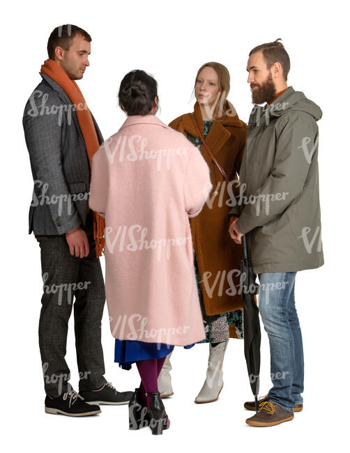 group of people in overcoats standing and talking