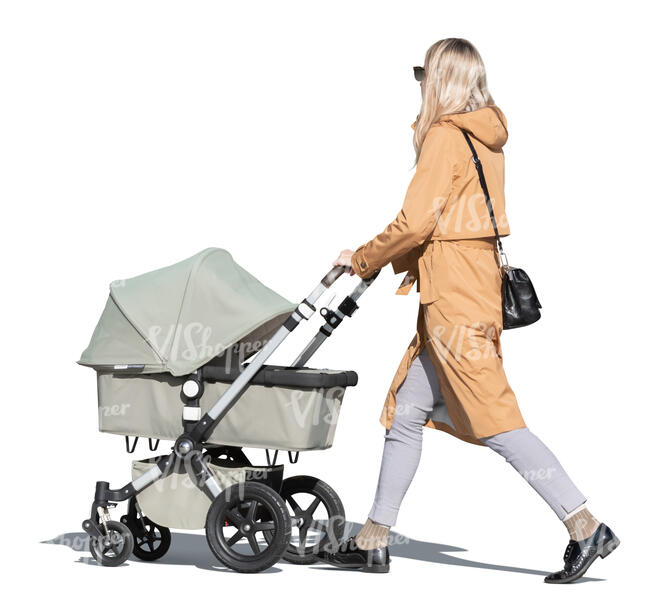 cut out woman with a baby carriage walking