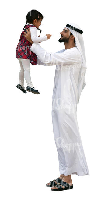 cut out arab man lifting up his daughter