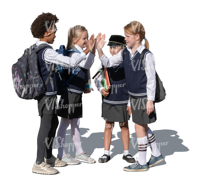 cut out group of schoolgirls playing