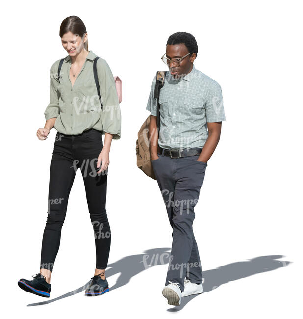 cut out man and woman walking