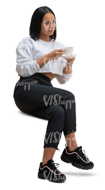 cut out woman sitting and drinking coffee