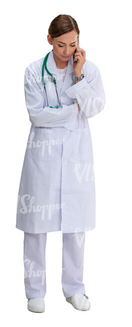 cut out medical worker standing and talking on a phone