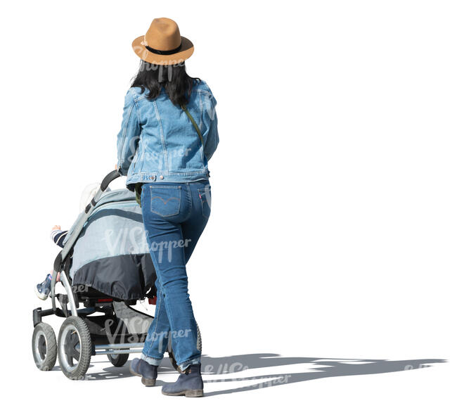 cut out woman with a baby stroller walking