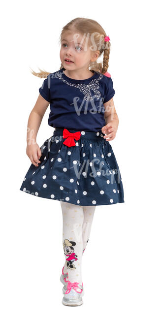 cut out little girl in a blue dress walking