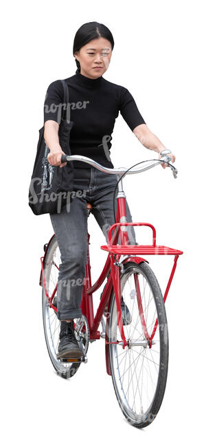 cut out young taiwanese woman riding a bike