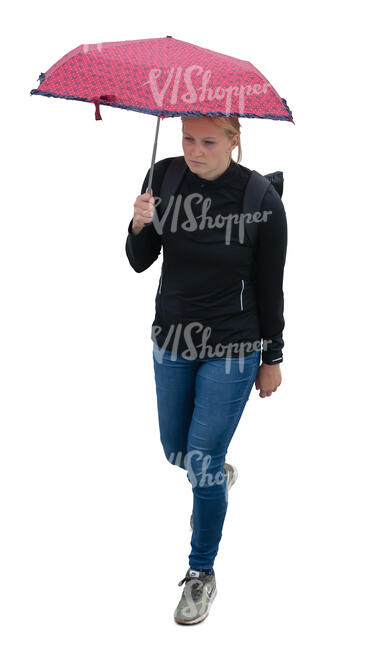 cut out woman with an umbrella walking seen from above