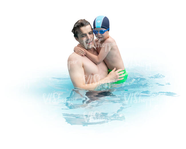 cut out father taking his son to swimming
