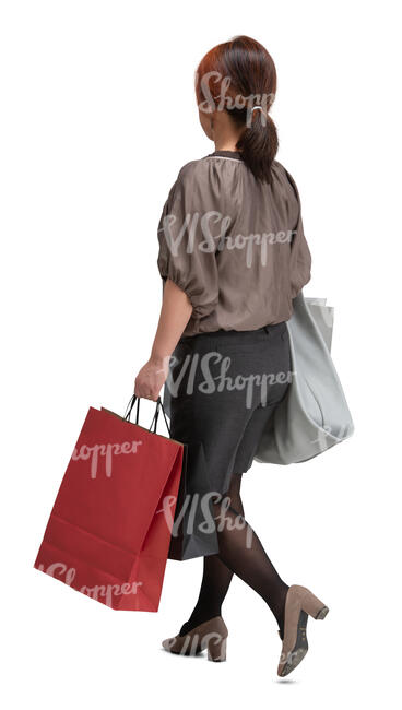 cut out woman with shopping bags walking