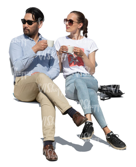 cut out man and woman sitting and drinking coffee