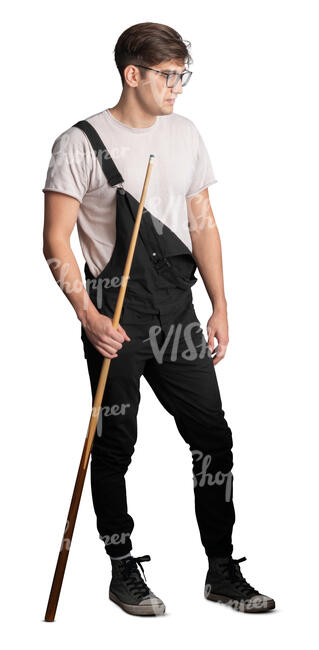 cut out man standing by a pool table and holding a cue 