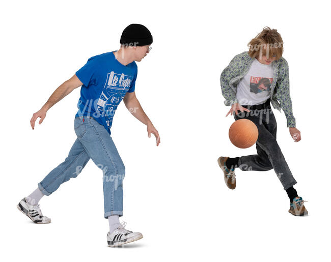 two cut out young adults playing streetball