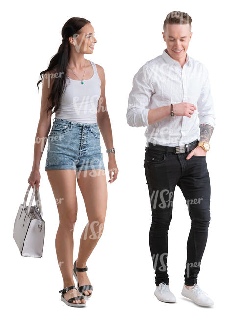 two cut out young people walking and talking