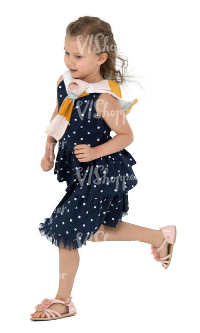 cut out girl in a blue dress running