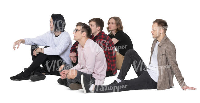 cut out group of young men sitting and looking at smth