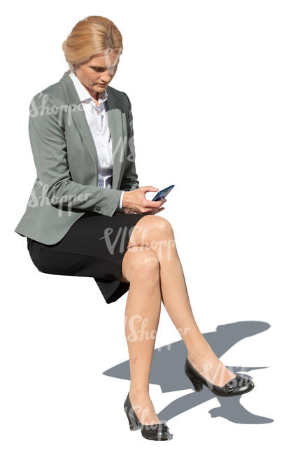 cut out businesswoman sitting outside