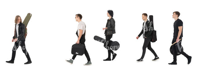 cut out group of five musicians walking