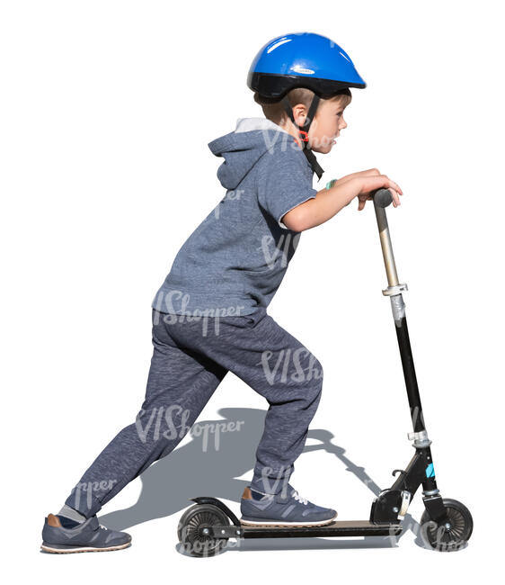 cut out boy with a helmet riding a scooter