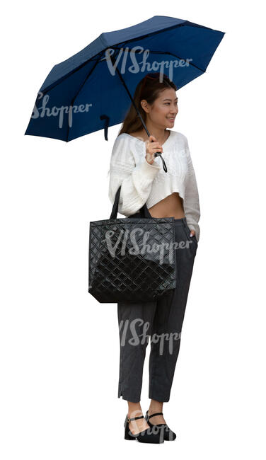 cut out woman standing under an umbrella