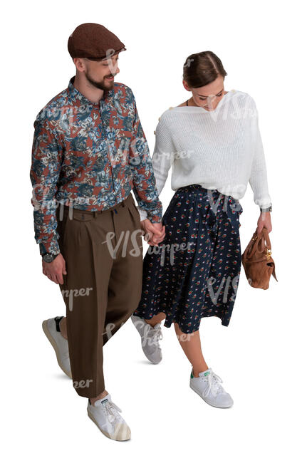 cut out man and woman walking hand in hand