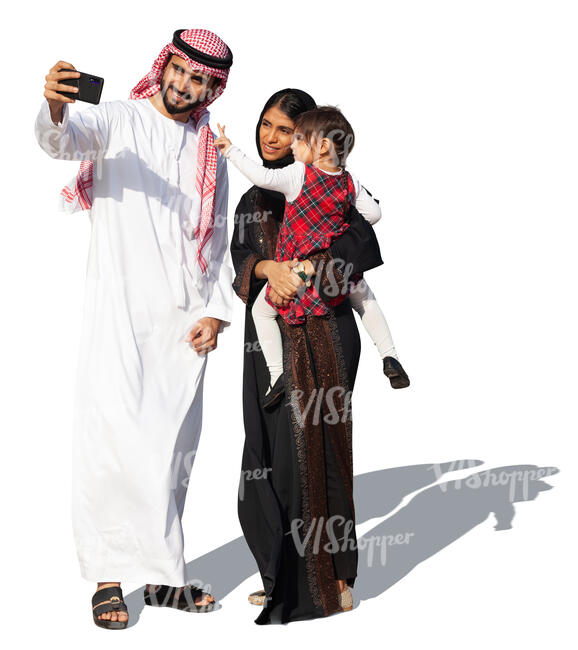 cut out traditional arab family taking a selfie