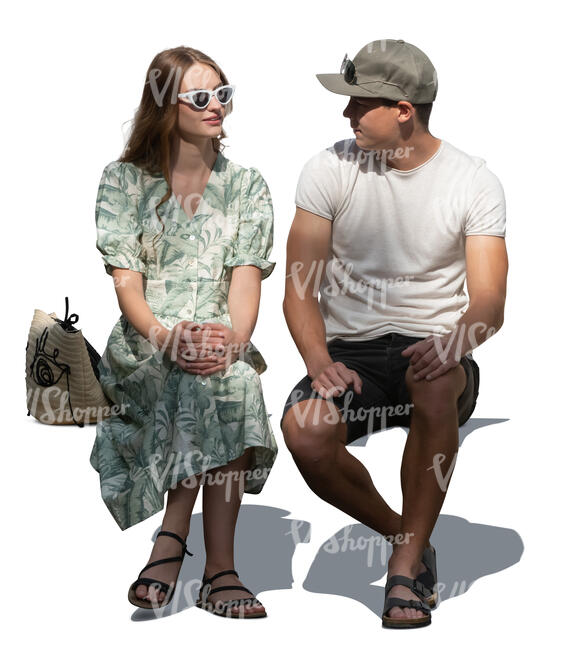 cut out man and woman sitting in a patial shade