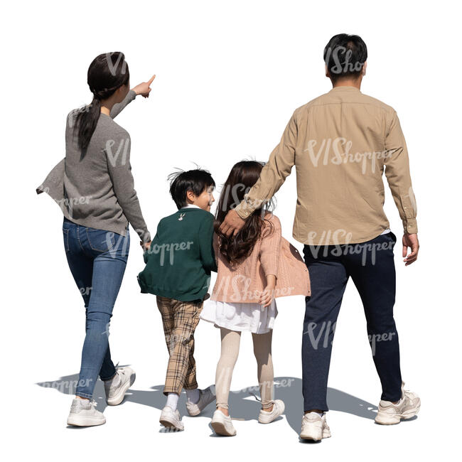 cut out family with two kids walking on the street