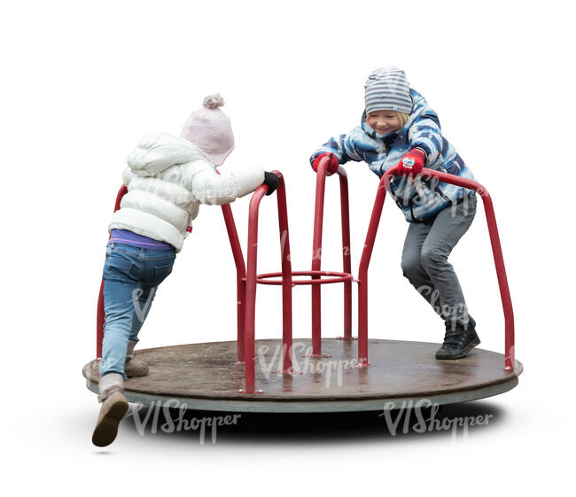 two cut out kids playing on the playground