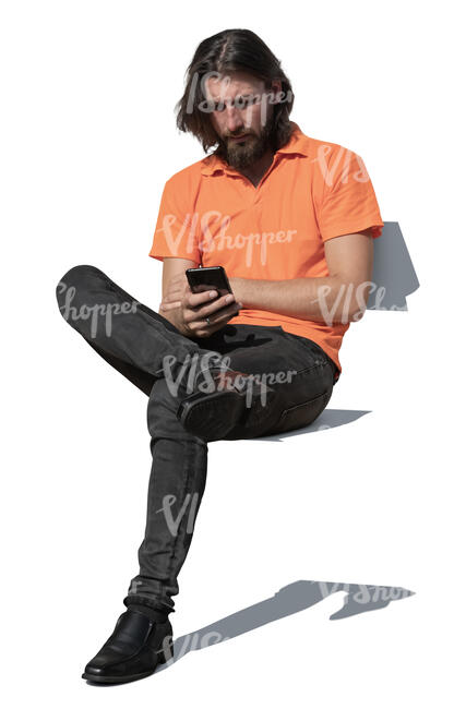 cut out man sitting and typing on his phone