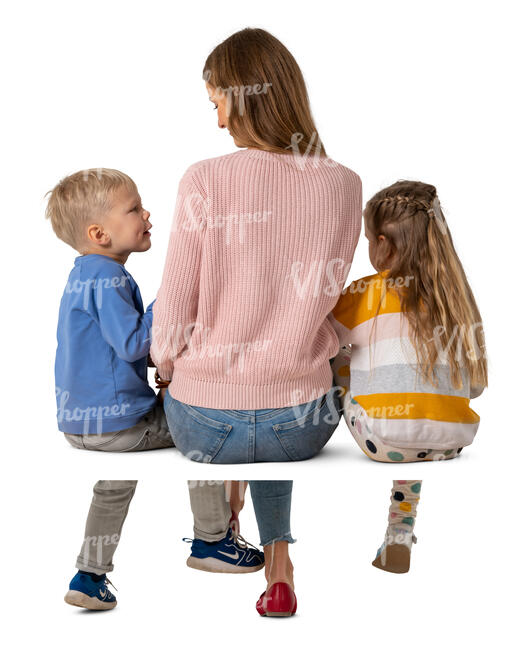 cut out woman with two kids sitting