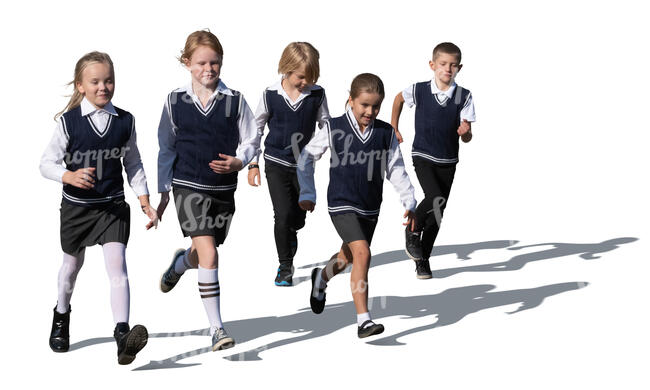 cut out group of school children running