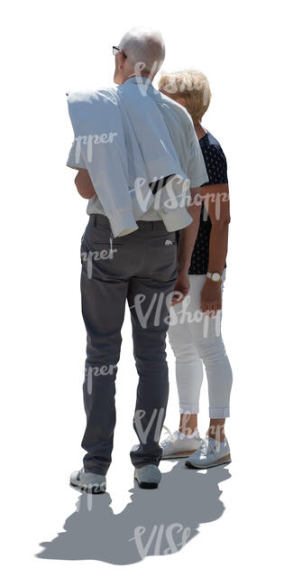 cut out elderly backlit couple standing