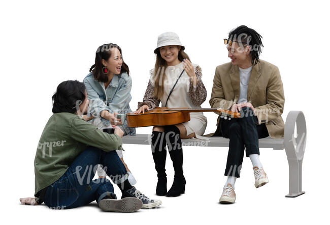 cut out group of young asian people sitting and talking