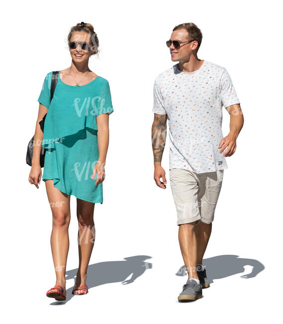 cut out man and woman walking on a summer day