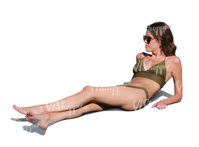cut out woman sunbathing by the pool