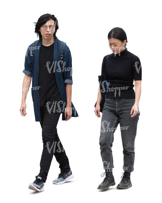 cut out man and woman walking and talking