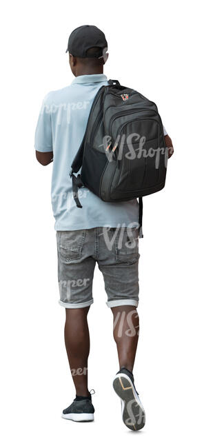 cut out black man with a backpack walking