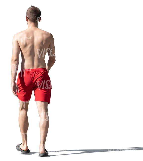 cut out man in swimming shorts walking