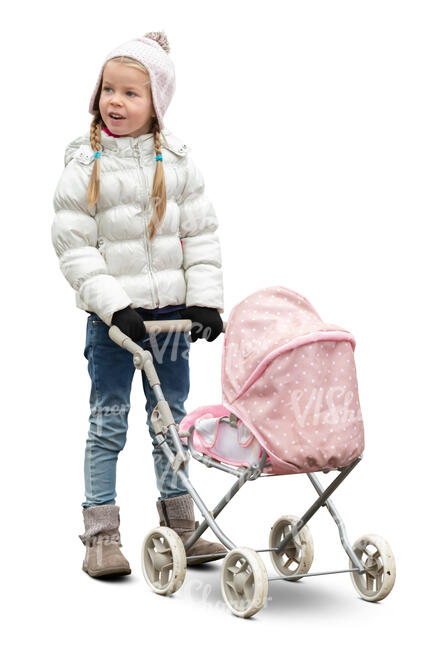 cut out little girl with a baby doll carriage