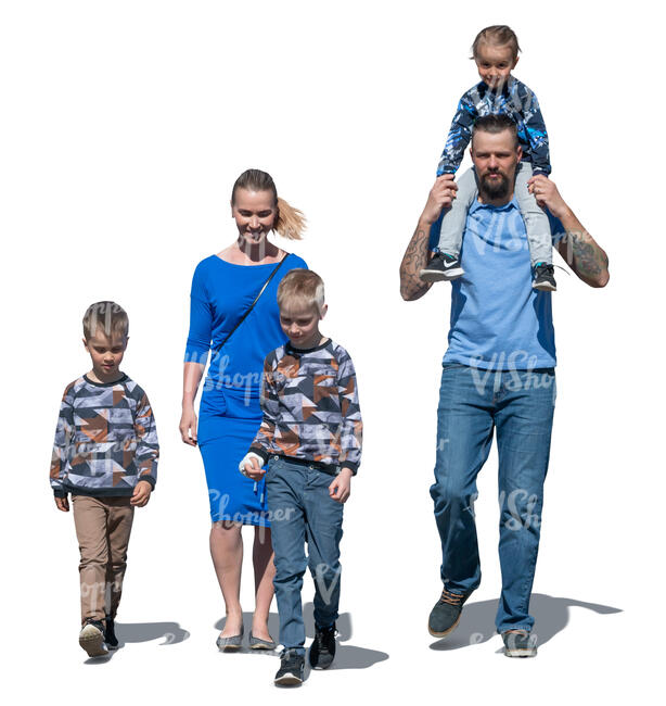 cut out family with three boys walking