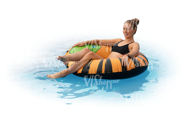 cut out woman floating in a big swim ring