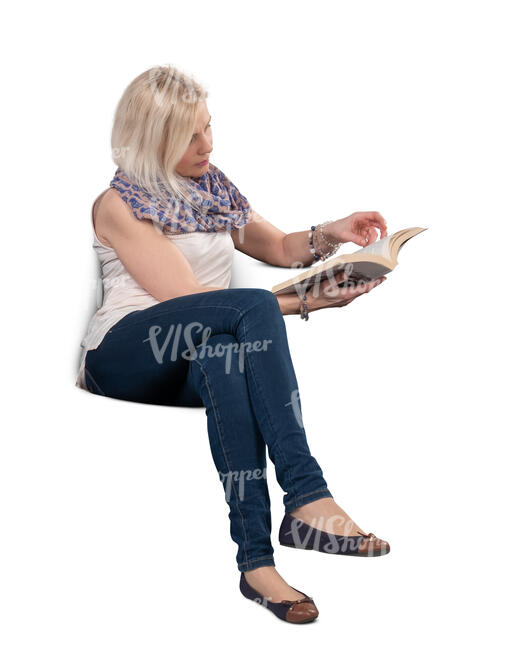 cut out woman sitting on a sofa and reading a book