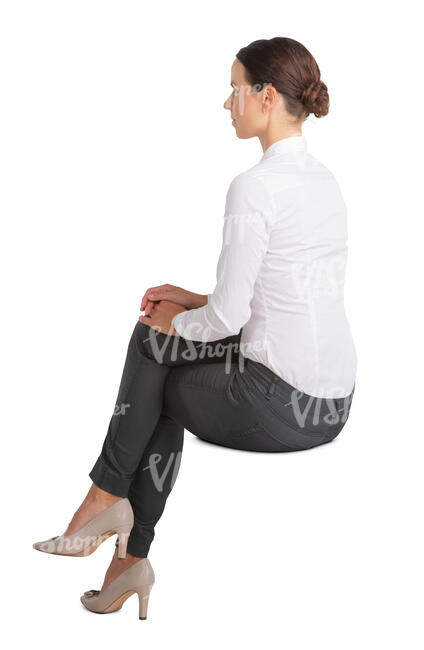 cut out woman sitting seen from back angle