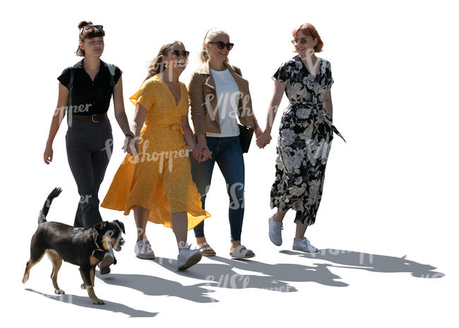 cut out four young women walking happily hand in hand