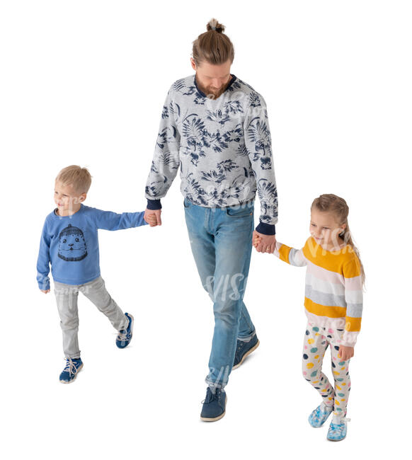 cut out man waking hand in hand with two kids