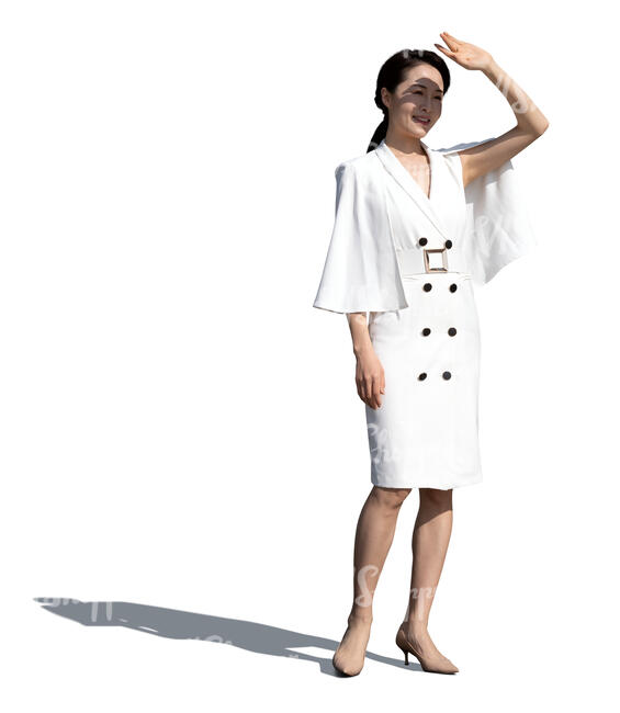 cut out asian woman in a white dress standing