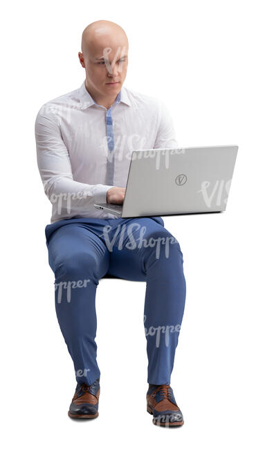 cut out man sitting at a table and working with computer