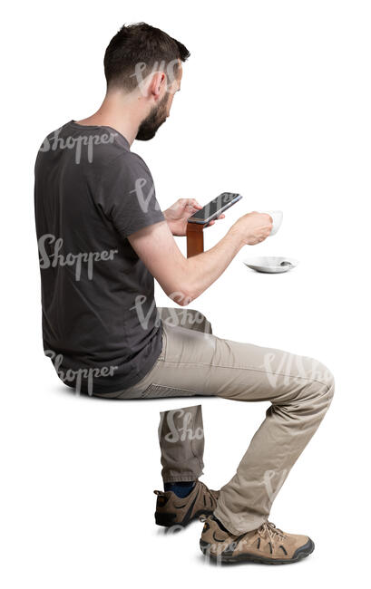 cut out man sitting in a cafe and drinking coffee