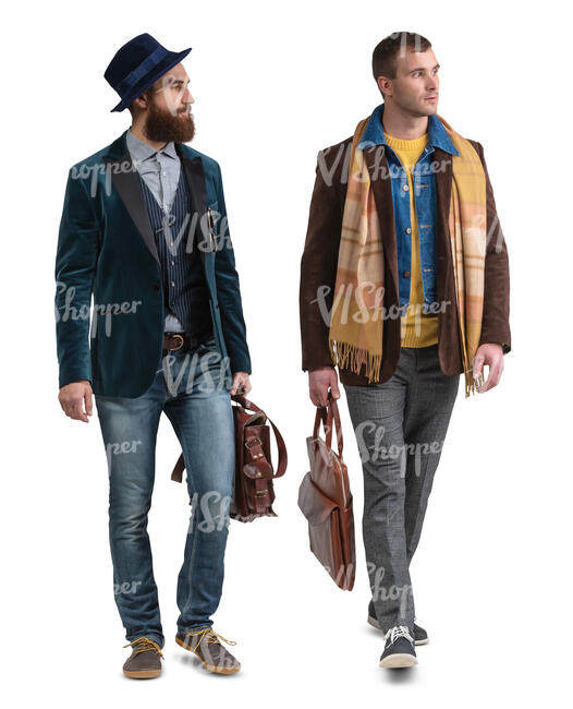 two cut out men walking