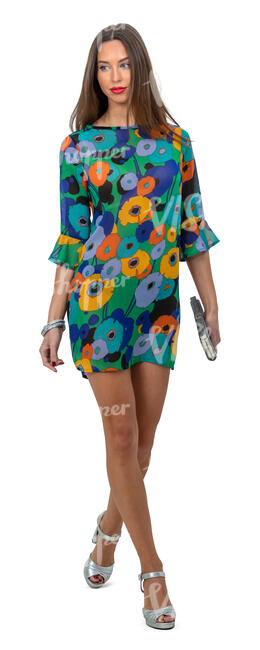 cut out woman in a mini dress walking